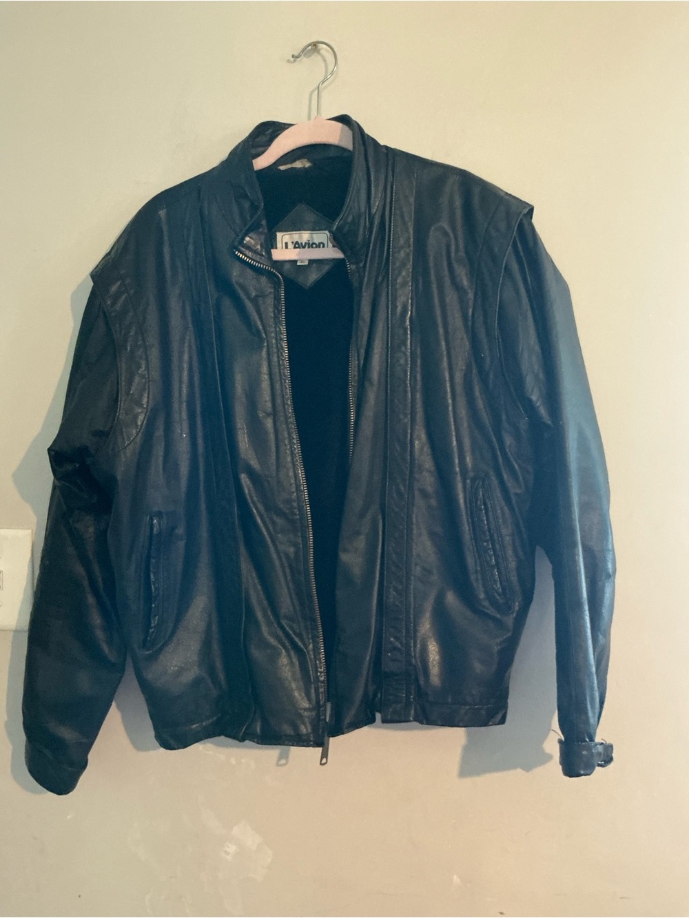Men's Black Leather Bomber Jacket - Style